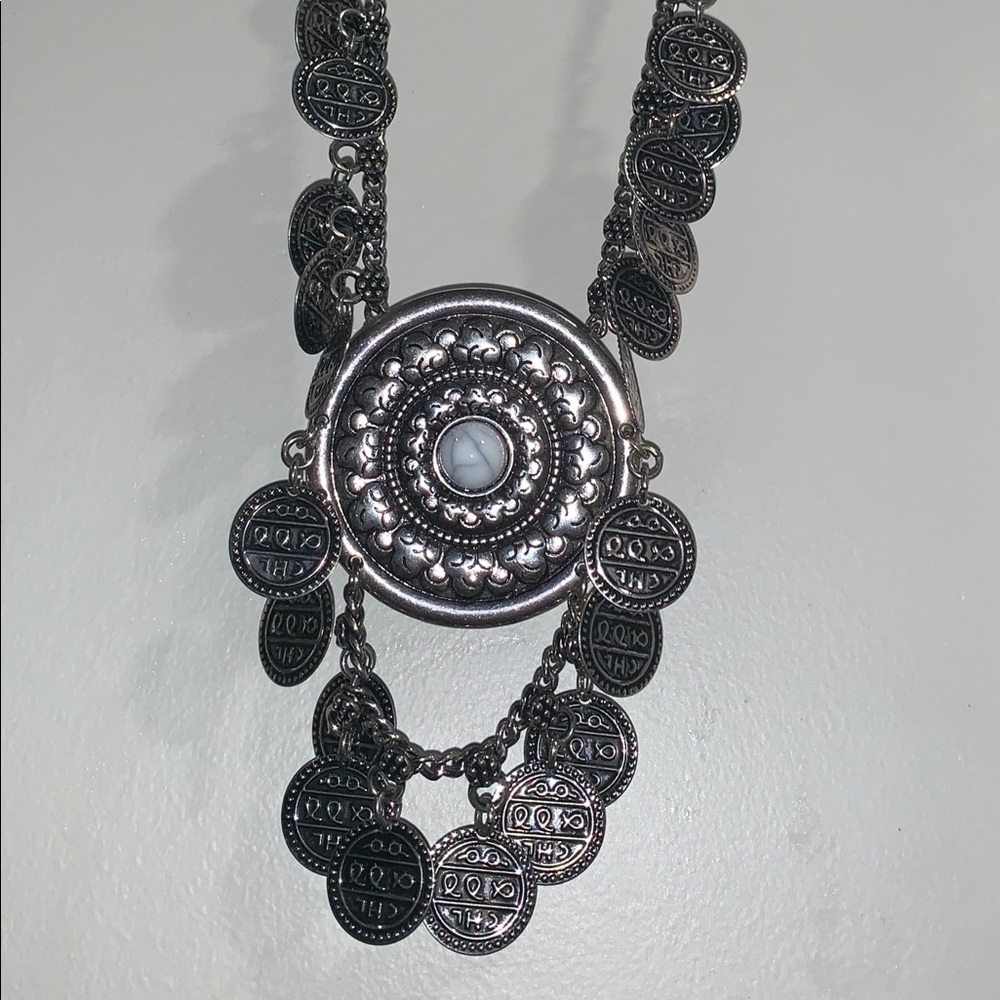 Large Boho Silver Statement Necklace